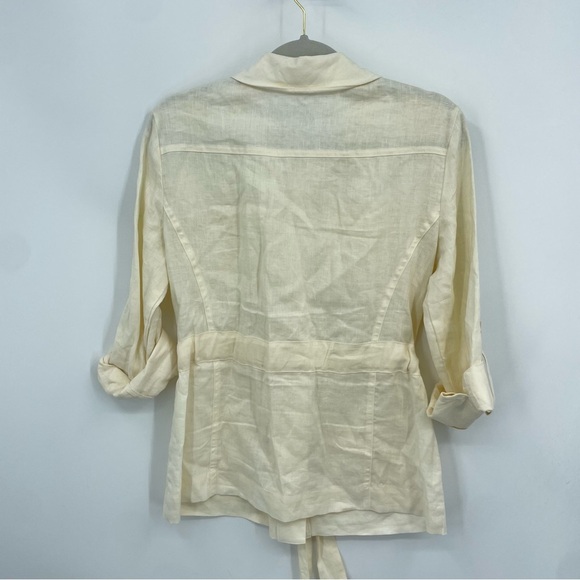 Cremieux safari 100% linen ivory cream button front shirt Sz 8 roll tab sleeves - Picture 4 of 6